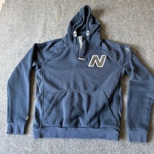 New Balance 990 Made in USA Navy Blue Henley Hoodie Mens Large Raglan Sweatshirt